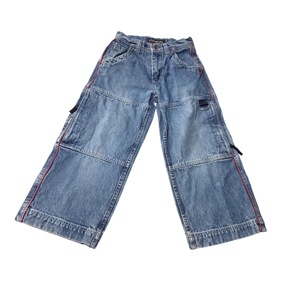 Rare!! No Boundaries Wide Leg Skater Jeans Boys 8 Blue Y2K Baggy Cargo Piping
